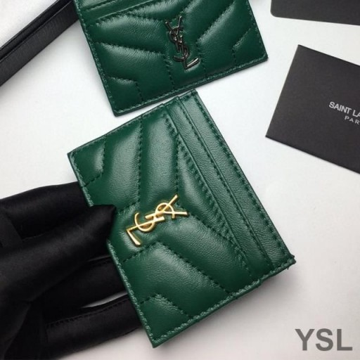 Yves Saint Laurent Monogram Kortet Gäller I Matelasse Lammskinn Grön/Guld