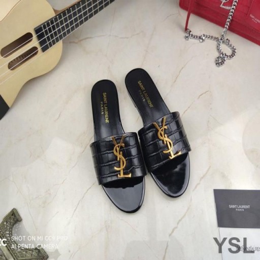 Yves Saint Laurent Monogram Bilder I Alligator-Embossed Patent Läder Svart