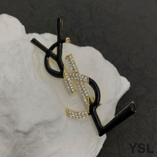 Yves Saint Laurent Opyum Brosch I Metall, Emalj och Kristaller Guld/Svart