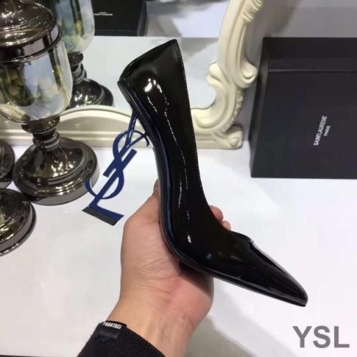 Yves Saint Laurent Opyum Pumpar, lackläder med Blå Häl Svart