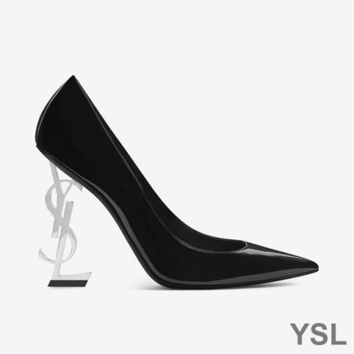 Yves Saint Laurent Opyum Pumpar I Patentet Läder med Silver Svart Häl