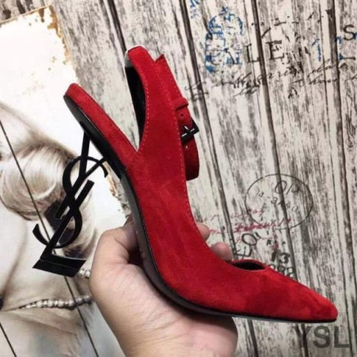 Yves Saint Laurent Opyum Slingback Pumps I Mocka med Svart Klack Röd