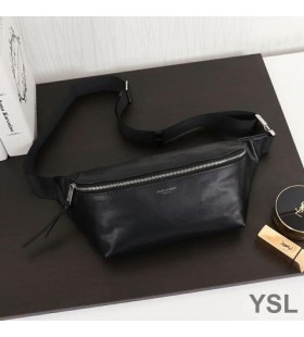 Yves Saint Laurent Klassiska Monogram Bälte Väska I Mjukt Svart Läder Svart/Silver