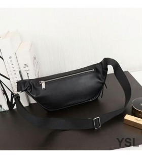 Yves Saint Laurent Klassiska Monogram Bälte Väska I Mjukt Svart Läder Svart/Silver