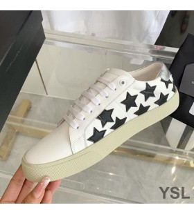 Yves Saint Laurent Domstolen Klassiska Sneakers I Stjärnor Broderade Läder Vit/Svart