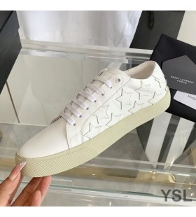 Yves Saint Laurent Domstolen Klassiska Sneakers I Stjärnor Broderade Läder Vit