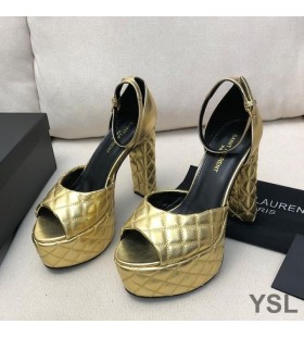 Yves Saint Laurent Jodie Plattform Sandaler I Quiltad Läder Guld