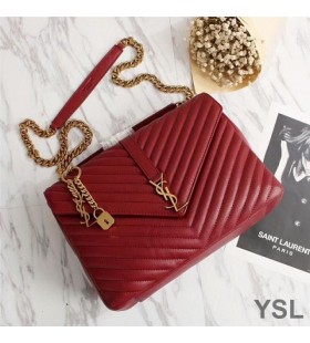 Yves Saint Laurent Stora Klassiska College Kedja Väska I Matelasse Läder Röd/Guld