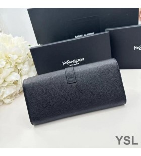 Yves Saint Laurent Stora Linje Bifold Plånbok I Kornat Läder Svart/Guld
