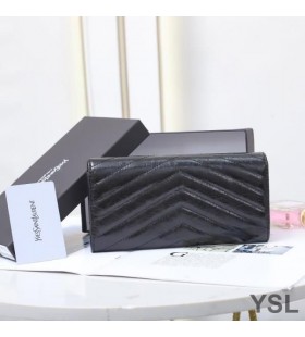 Yves Saint Laurent Stora Monogram Flap Plånbok I Plisserat Matelasse Läder Svart