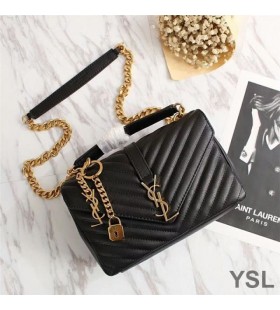 Yves Saint Laurent Medium Klassiska College Kedja Väska I Matelasse Läder Svart/Guld