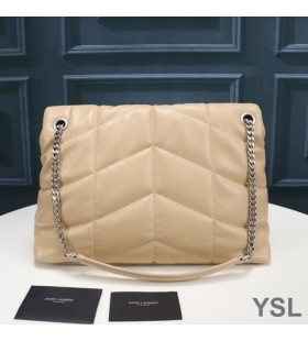 Yves Saint Laurent Medium Loulou Puffer Väska I Quiltat Lammskinn Aprikos/Silver