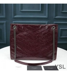 Yves Saint Laurent Medium Niki Shopping Väska I Plisserat Vintage Läder Röd/Silver