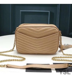 Yves Saint Laurent Mini Lou Kamera Väska I Strukturerad Matelasse Läder Aprikos/Guld