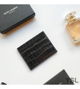 Yves Saint Laurent Monogram Kortet Gäller I Krokodil Präglat Läder Svart/Silver