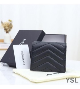 Yves Saint Laurent Monogram Flap Kortet Gäller I Finkornig Matelasse Läder Svart/Guld