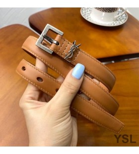 Yves Saint Laurent Monogram Smalt Bälte Med Square Spänne I Nappa Läder Brun/Silver
