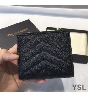 Yves Saint Laurent Monogram Zippade Bifold Kortet Gäller I Finkornig Matelasse Läder Svart/Guld