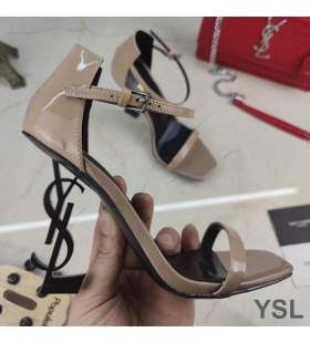 Yves Saint Laurent Opyum Sandaler I Patentet Läder med Svart Häl Aprikos