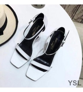 Yves Saint Laurent Opyum Sandals In Patent Leather with Black Heel White