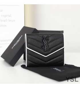 Yves Saint Laurent Litet Kuvert Trebladiga Plånbok I Blandade Finkornig Matelasse Läder Svart/Vit