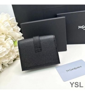 Yves Saint Laurent Liten Linje Bifold Plånbok I Kornat Läder Svart/Guld