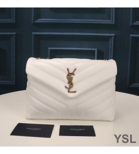 Yves Saint Laurent Lilla Loulou Kedja Väska I Y Matelasse Läder Vit/Guld