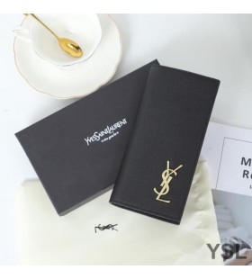 Yves Saint Laurent Små Monogram Kontinental Plånbok I Kornat Läder Svart/Guld