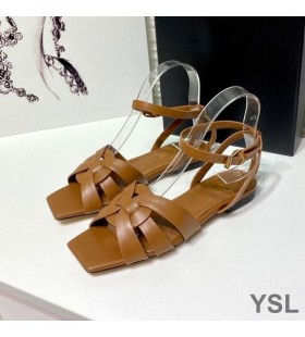 Yves Saint Laurent Tribute-Platta Sandaler I Smidigt Läder Brun