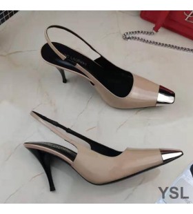 Yves Saint Laurent Vesper Slingback Pumpar I Patentet Läder Aprikos