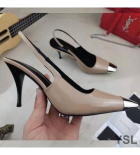 Yves Saint Laurent Vesper Slingback Pumpar I Patentet Läder Aprikos