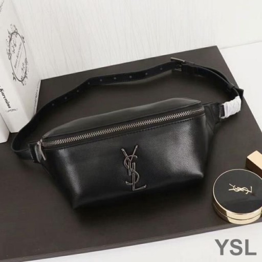 Kuzu Derisi Siyah / Gümüşten Yves Saint Laurent Klasik Monogram Bel Çantası