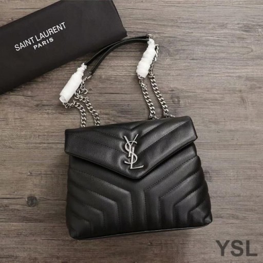 Yves Saint Laurent Küçük Loulou Zincir Çanta Y Matelasse Deri Siyah / Gümüş