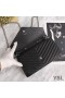Yves Saint Laurent Monogram Zincir Cüzdan Taneli Matelasse Deri Siyah / Gümüş