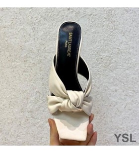 Yves Saint Laurent Bianca Pürüzsüz Deri Beyaz Topuklu Slaytlar