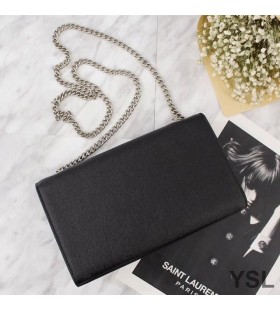 Taneli Deriden Yves Saint Laurent Orta Boy Kate Zincir Çanta Siyah / Gümüş