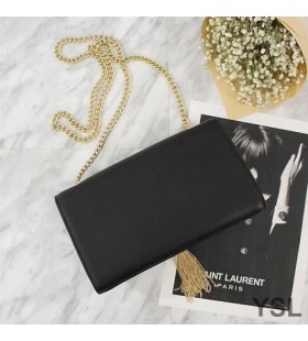 Deri Siyah/Altın Püsküllü Yves Saint Laurent Orta Kate Zincir Çanta