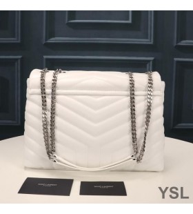 Yves Saint Laurent Orta Loulou Zincir Çanta Y Matelasse Deri Beyaz / Gümüş
