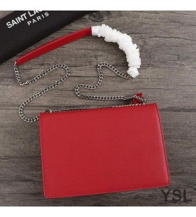 Dokulu Deri Kırmızı / Gümüşten Yves Saint Laurent Orta Gün Batımı Zincir Çanta