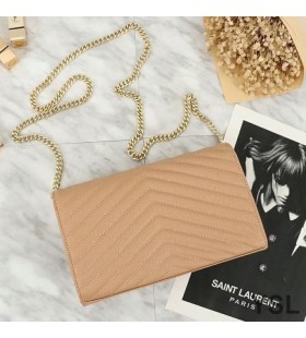 Yves Saint Laurent Monogram Zincir Cüzdan Taneli Matelasse Deri Kayısı / Altın