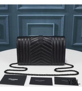 Karışık Taneli Matelasse Deri Siyah Yves Saint Laurent Monogram Zincir Cüzdan