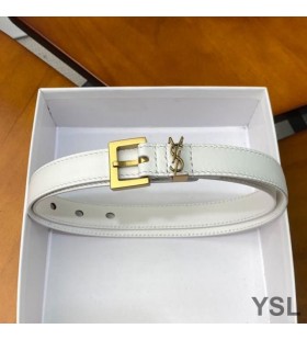 Nappa Deri Beyaz / Altın Kare Tokalı Yves Saint Laurent Monogram Dar Kemer