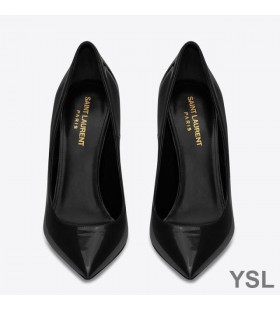 Altın Topuklu Siyah Rugan Yves Saint Laurent Afyon Pompaları