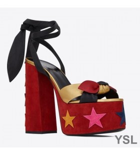 Yıldız Patchwork Kırmızı Süet Yves Saint Laurent Paige Platform Sandaletler