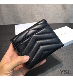 Matelasse Deri Siyah Yves Saint Laurent Küçük Zarf Üç Katlı Cüzdan
