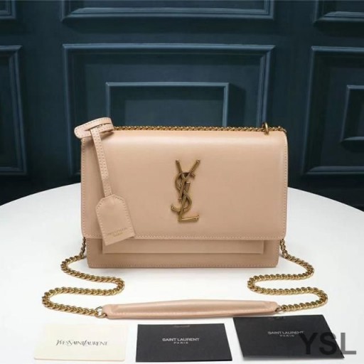 Yves Saint Laurent Medio De La Puesta De Sol En Cadena De La Bolsa De Cuero Albaricoque/Oro
