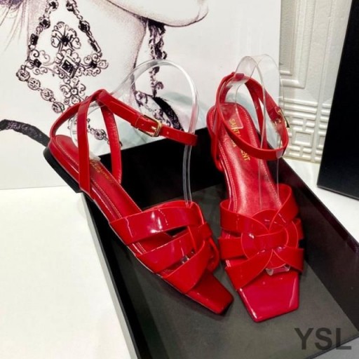 Yves Saint Laurent Homenaje Planas Sandalias En Charol Rojo