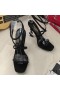 Yves Saint Laurent Opyum Sandalias De Raso y Pedrería Negro Con Tacón Negro