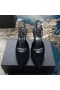 Yves Saint Laurent Vesper Slingback Bombas En Tweed y Cuero con Eslinga de Cadenas de Negro/Plata