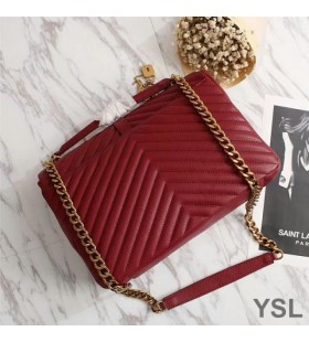 Yves Saint Laurent Gran Clásico De La Universidad Bolsa De La Cadena En Matelasse De Cuero Rojo/Oro